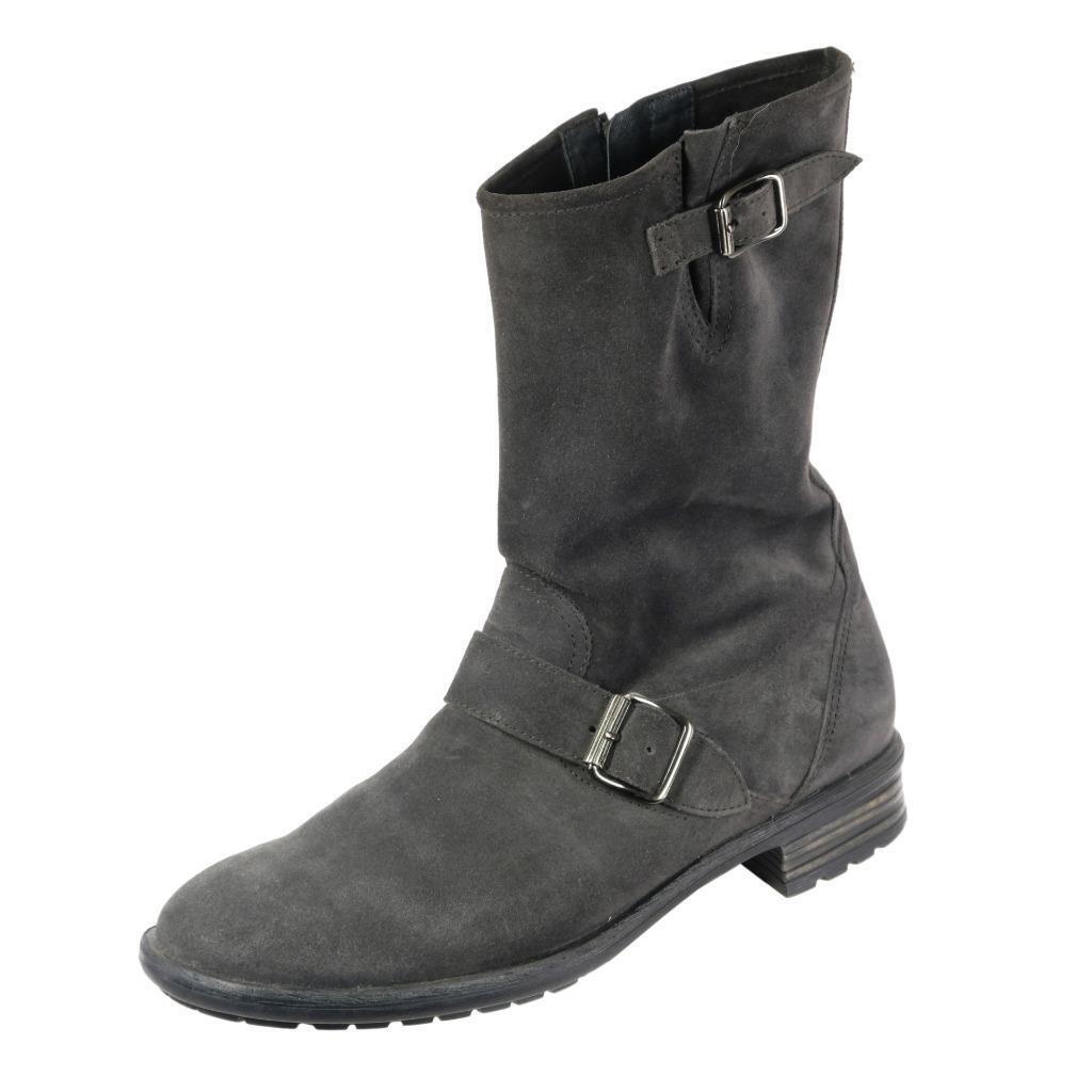 Paul Green Boots Booties Mid-Calf Gray Suede Leather Sz. 6 Uk 8.5 Us Belted